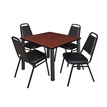 Kee Kee Square Table & Chair Set, Wood, Metal, Vinyl Top, Cherry TB3636CHBPBK29BK